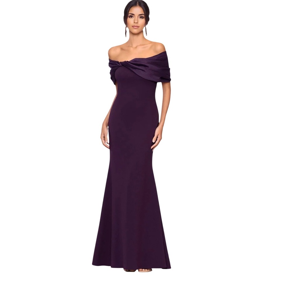 Betsy & Adam Gown Women 12 New Purple Off-Shoulder Mermaid Formal MSRP $279